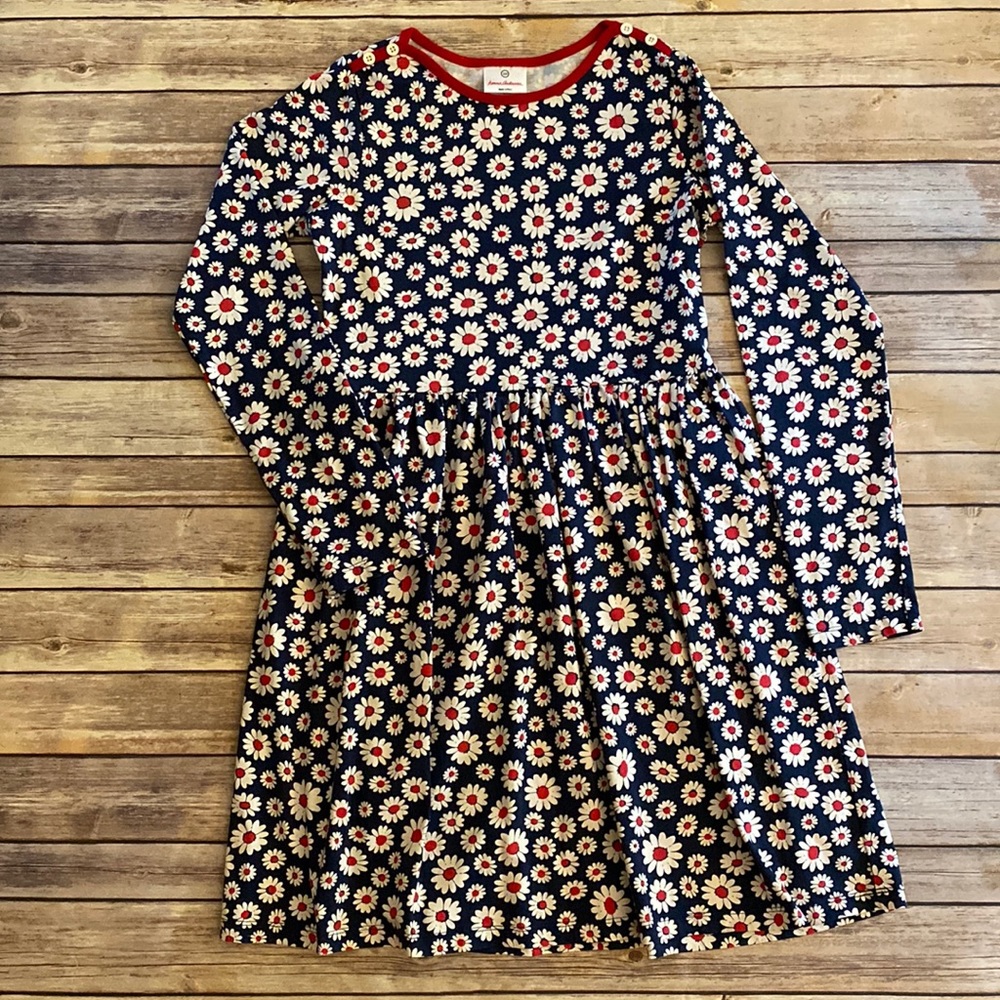 Hanna Andersson Navy Floral Daisy dress. Size 160= Girls 14/16. Excellent shape!